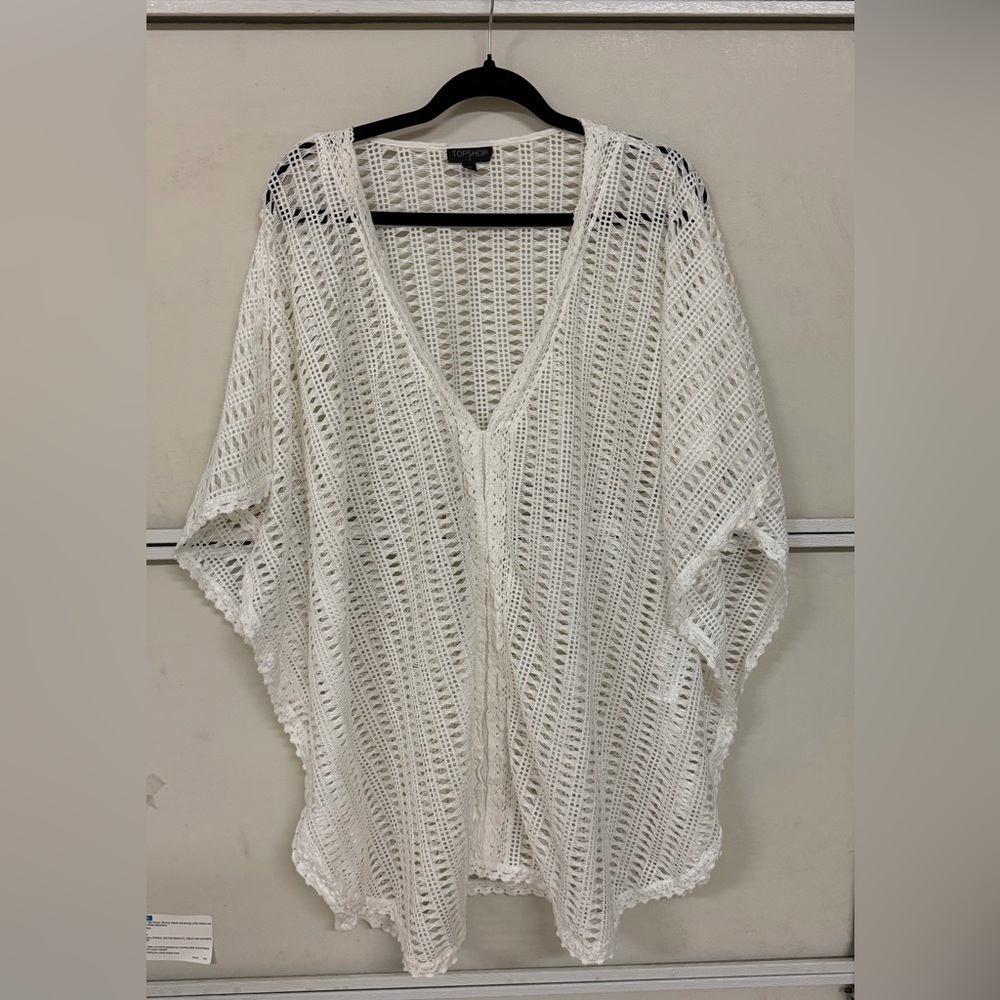 Topshop White Crochet Openwork Top Cover  Sz S